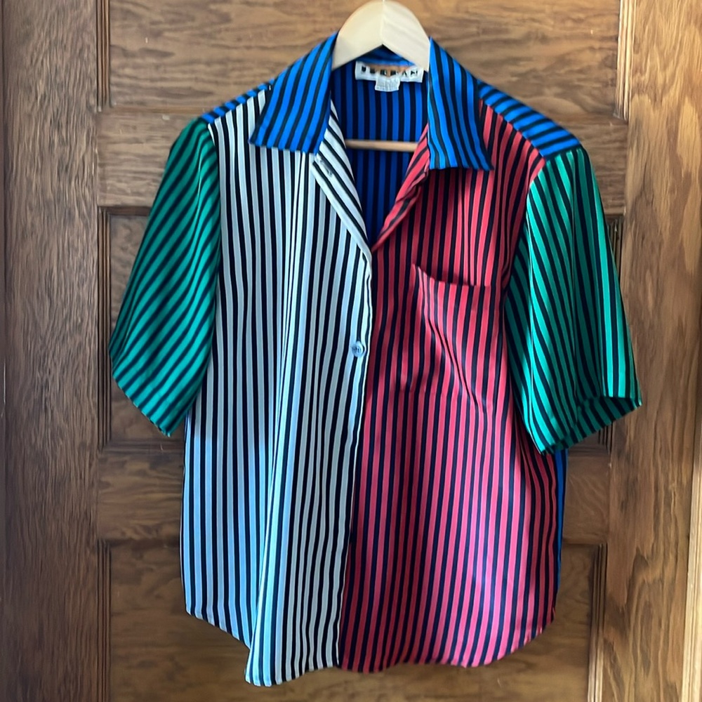 Vintage striped color-block bowling shirt